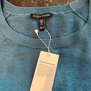 Eileen Fisher organic linen and cotton sweater in teal.